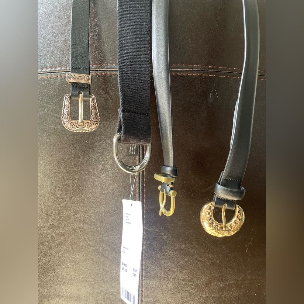 Set of Mixed Black Belts with Gold & Silver Buckles